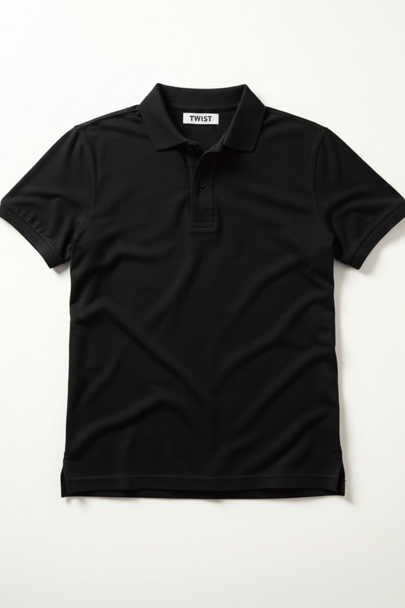 Black TWIST Polo Flat Lay