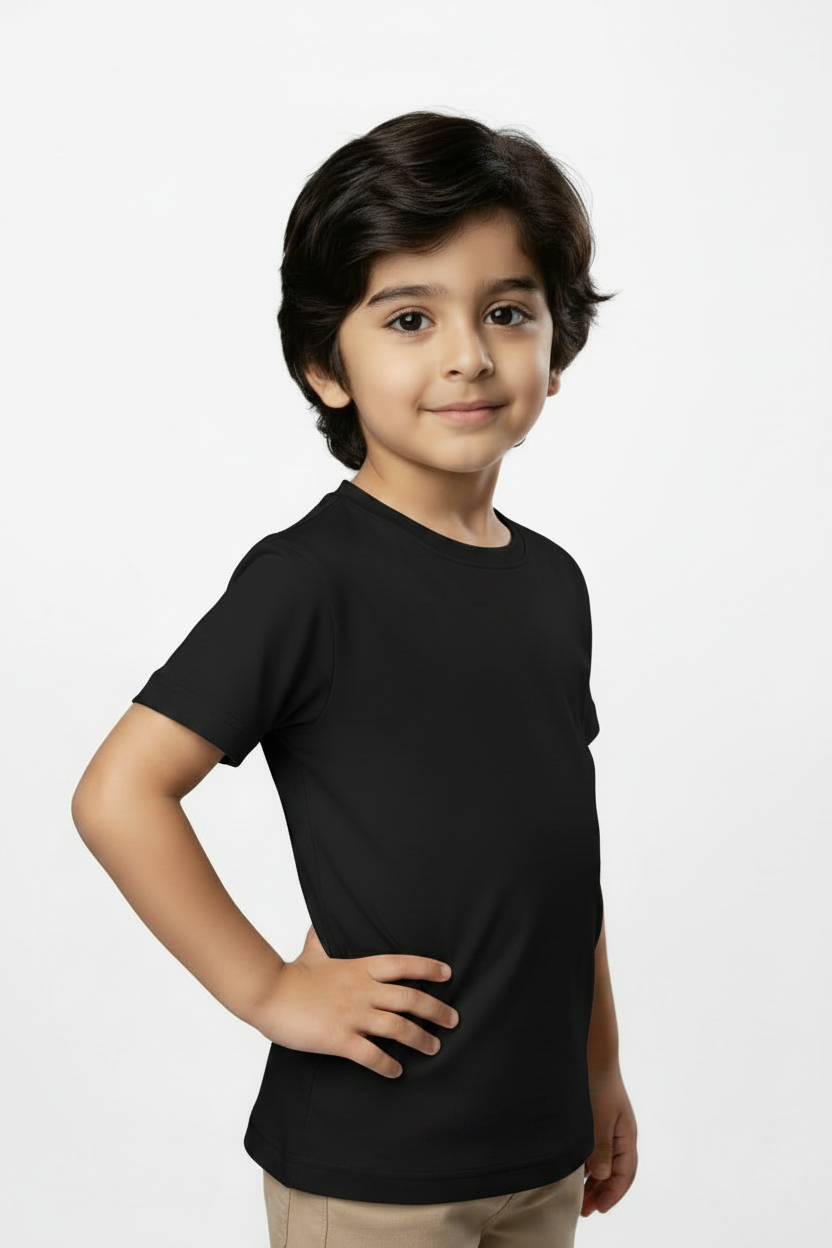 Boy wearing black cotton jersey t-shirt