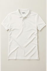 White TWIST Polo Flat Lay